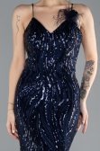 Lacivert Straps Sequin Train Long Mermaid Prom Dress ABU4494