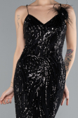 Siyah Straps Sequin Train Long Mermaid Prom Dress ABU4494