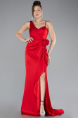 Kırmızı Slit Long Satin Evening Gown ABU4498