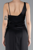 Siyah Slit Long Satin Evening Gown ABU4498