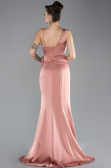 Soğan Kabuğu Slit Long Satin Evening Gown ABU4498