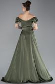Olive Drab Boat Neck Slit Long Satin Prom Gown ABU4508
