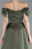 Olive Drab Boat Neck Slit Long Satin Prom Gown ABU4508
