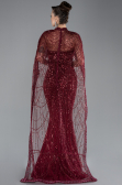 Burgundy Strapless Shawl Stoned Long Evening Gown ABU4517