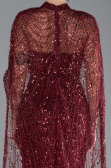 Burgundy Strapless Shawl Stoned Long Evening Gown ABU4517