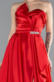 Red Strapless Slit Long Satin Prom Gown ABU4522
