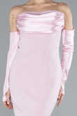 Powder Color Strapless Sleeve Accessories Long Mermaid Prom Dress ABU4398