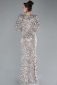 Beige Long Sleeve Slit Sequined Evening Gown ABU4329
