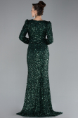 Emerald Green Long Sleeve Slit Sequined Evening Gown ABU4329