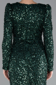 Emerald Green Long Sleeve Slit Sequined Evening Gown ABU4329