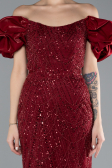 Burgundy Stone Strapless Sleeve Accessories Long Mermaid Evening Gown ABU4509