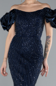 Navy Blue Stone Strapless Sleeve Accessories Long Mermaid Evening Gown ABU4509
