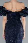 Navy Blue Stone Strapless Sleeve Accessories Long Mermaid Evening Gown ABU4509
