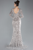 Beige Long Sleeve Slit Sequined Evening Gown ABU4512