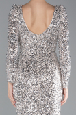 Beige Long Sleeve Slit Sequined Evening Gown ABU4512