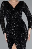 Black Long Sleeve Slit Sequined Evening Gown ABU4512