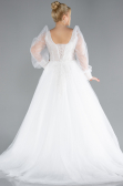 White Stone Embroidered Long Sleeve Plus Size Wedding Dress ABG021