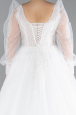 White Stone Embroidered Long Sleeve Plus Size Wedding Dress ABG021