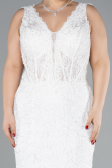 White Sleeveless Underwire Corset Lace Long Plus Size Evening Gown ABU4504