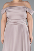 Beige Strapy Slit Long Satin Plus Size Evening Gown ABU4528