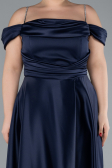 Navy Blue Strapy Slit Long Satin Plus Size Evening Gown ABU4528