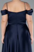 Navy Blue Strapy Slit Long Satin Plus Size Evening Gown ABU4528