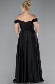 Black Strapy Slit Long Satin Plus Size Evening Gown ABU4528