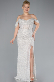 Beige Slit Long Stone Plus Size Prom Dress ABU4395