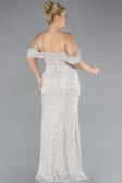 Beige Slit Long Stone Plus Size Prom Dress ABU4395