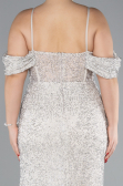 Beige Slit Long Stone Plus Size Prom Dress ABU4395