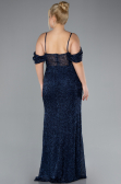 Navy Blue Slit Long Stone Plus Size Prom Dress ABU4395