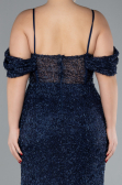 Navy Blue Slit Long Stone Plus Size Prom Dress ABU4395