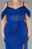 Sax Blue Slit Long Stone Plus Size Prom Dress ABU4395