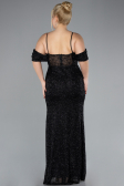 Black Slit Long Stone Plus Size Prom Dress ABU4395