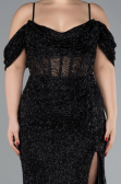 Black Slit Long Stone Plus Size Prom Dress ABU4395