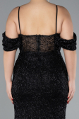 Black Slit Long Stone Plus Size Prom Dress ABU4395