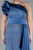 Indigo One Shoulder Glitter Long Plus Size Evening Gown ABU4060