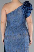 Indigo One Shoulder Glitter Long Plus Size Evening Gown ABU4060