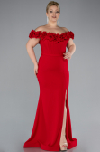 Red Floral Collar Slit Long Plus Size Evening Gown ABU4388