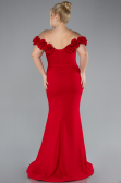 Red Floral Collar Slit Long Plus Size Evening Gown ABU4388