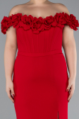Red Floral Collar Slit Long Plus Size Evening Gown ABU4388