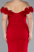 Red Floral Collar Slit Long Plus Size Evening Gown ABU4388