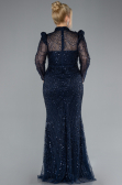 Navy Blue Long Sleeve High Collar Stoned Evening Gown ABU4526