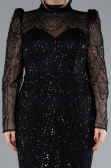 Black Long Sleeve High Collar Stoned Evening Gown ABU4526