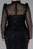 Black Long Sleeve High Collar Stoned Evening Gown ABU4526
