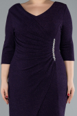 Dark Purple Capri Sleeve Midi Plus Size Evening Dress ABK1950