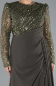 Olive Drab Stoned Long Sleeve Slit Plus Size Evening Gown ABU4311