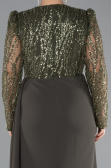 Olive Drab Stoned Long Sleeve Slit Plus Size Evening Gown ABU4311