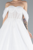 White Boat Neck Stoned Long Princess Wedding Dress ABU4529