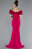 Fuchsia Boat Neck Slit Long Evening Dress ABU4080